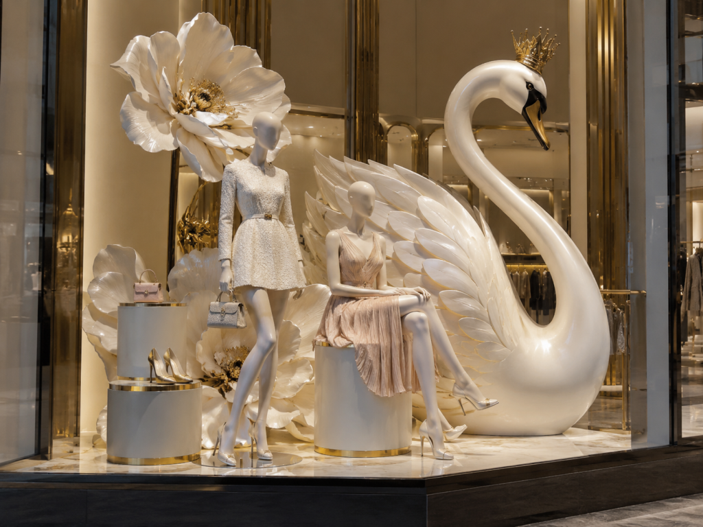 玻璃钢展示道具
为零售品牌、橱窗陈列和商业美陈项目定制玻璃钢展示道具,包括大型造型道具、主题装置、陈列背景、立体造型和场景装饰。